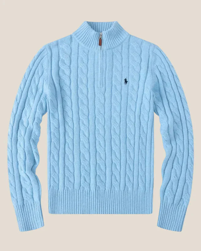 Chunky Cable-Knit Cotton Quarter-Zip Sweater