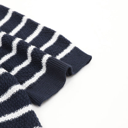 Pony Logo Striped Knitted Polo Shirt Navy/White