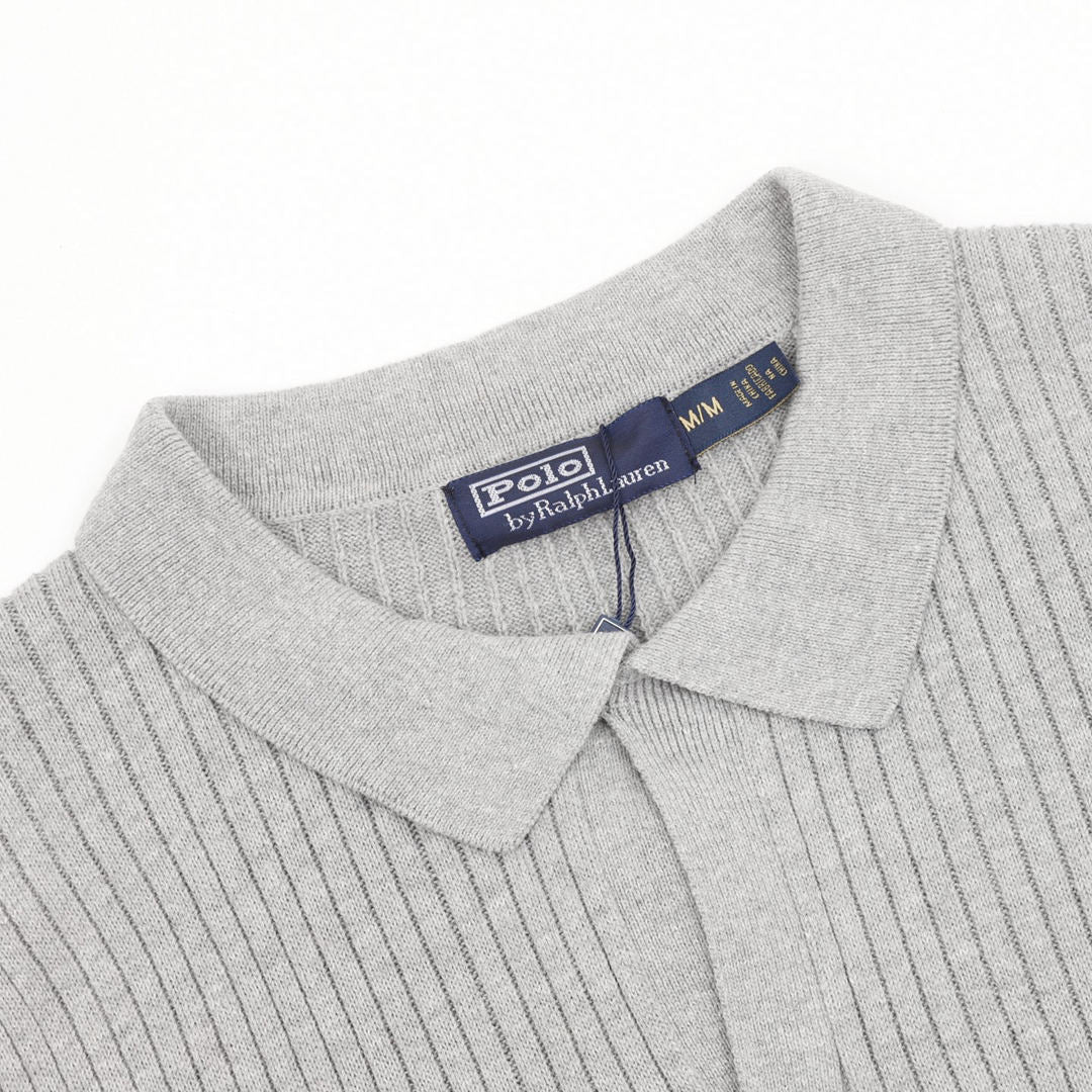 Pony Lapel Striped Polo Shirt Gray