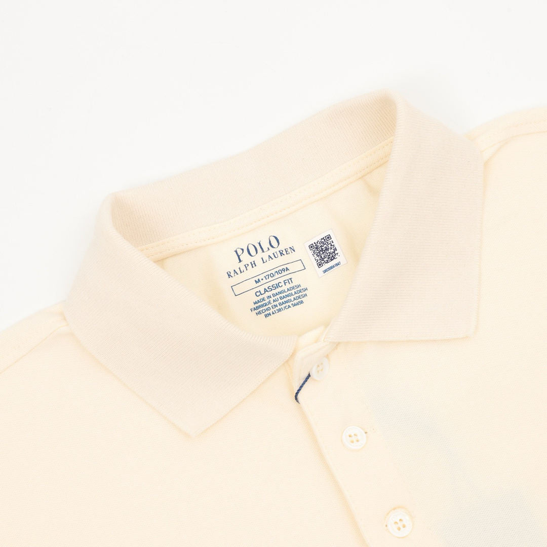 Pony Lapel Striped Polo Shirt Cream
