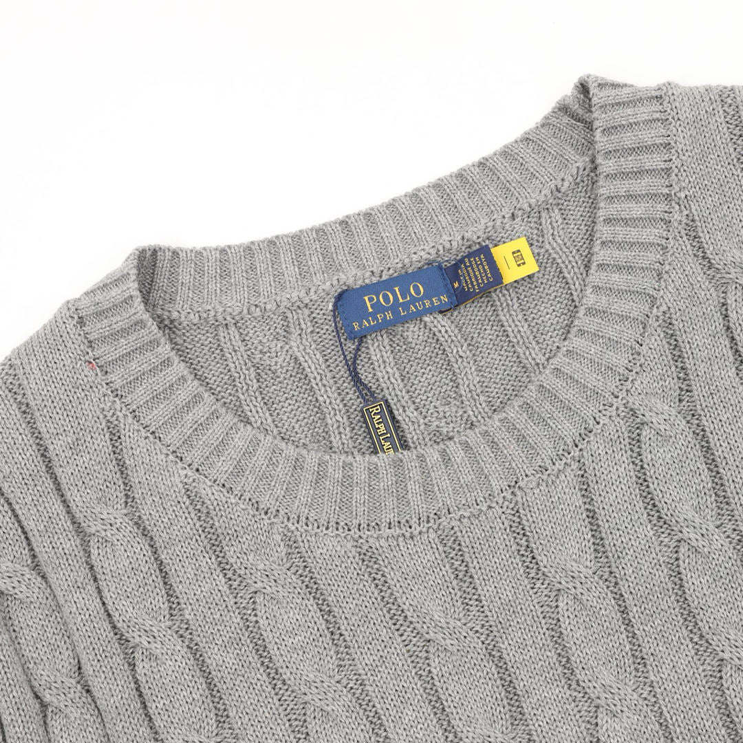 Cable-Knit Crewneck Sweater Gray