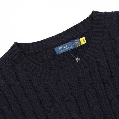 Cable-Knit Crewneck Sweater Navy