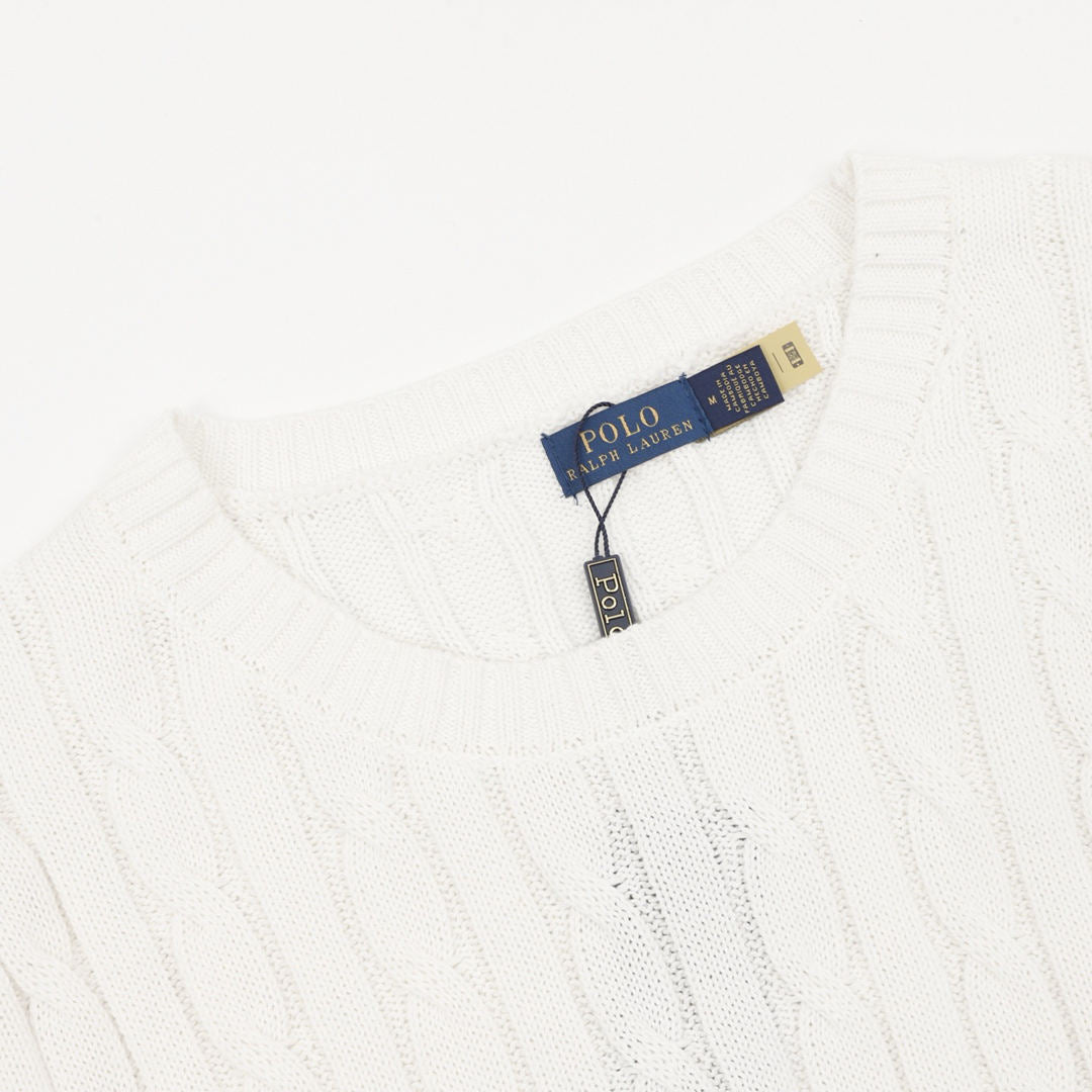Cable-Knit Crewneck Sweater White