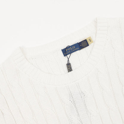 Cable-Knit Crewneck Sweater White