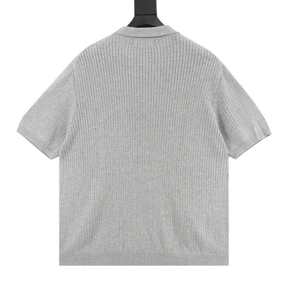Pony Lapel Striped Polo Shirt Gray