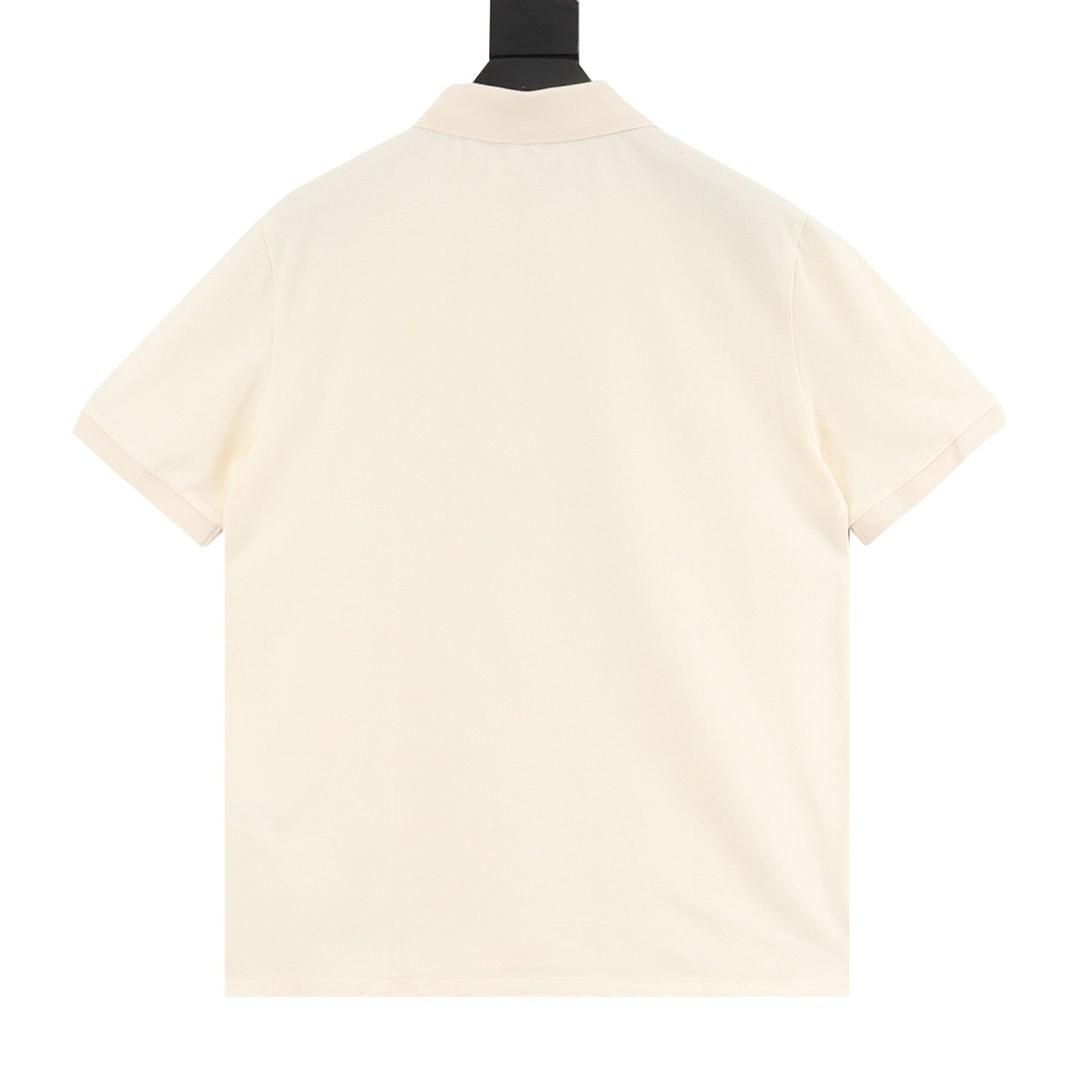 Pony Lapel Striped Polo Shirt Cream