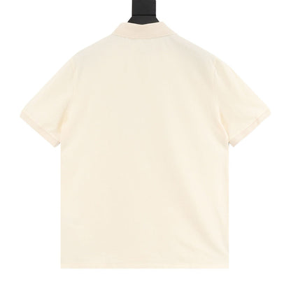 Pony Lapel Striped Polo Shirt Cream