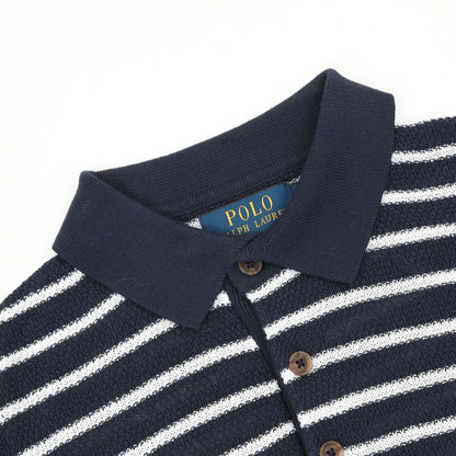 Pony Logo Striped Knitted Polo Shirt Navy/White