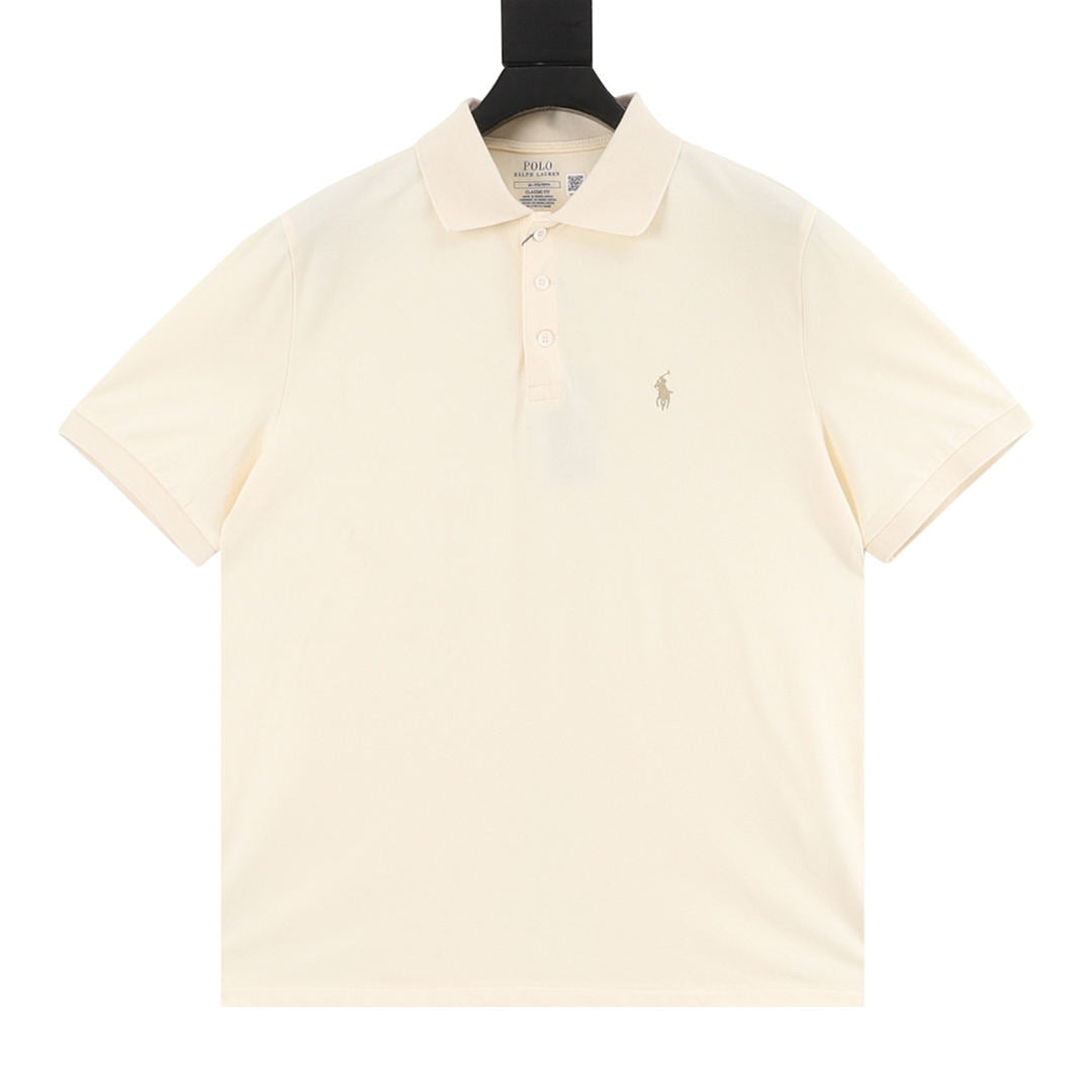 Pony Lapel Striped Polo Shirt Cream