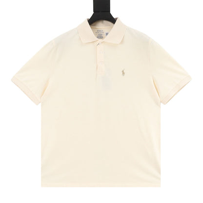 Pony Lapel Striped Polo Shirt Cream