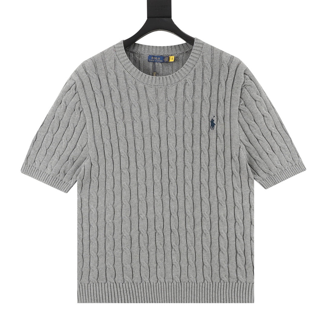 Cable-Knit Crewneck Sweater Gray