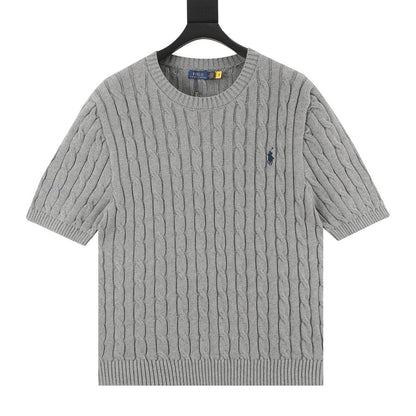 Cable-Knit Crewneck Sweater Gray