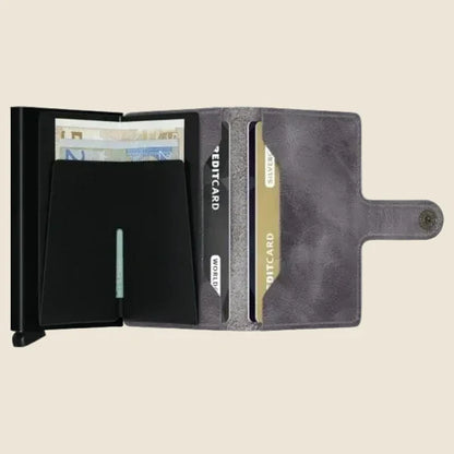 RFID-beschermde miniportemonnee - vintage - grijs-zwart