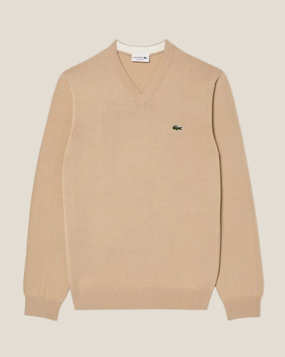 Einfarbiger Pullover aus Baumwolle mit V-Ausschnitt