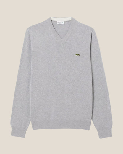 Einfarbiger Pullover aus Baumwolle mit V-Ausschnitt