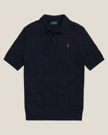Ralph Lauren Cable-Knit Cotton Polo-Collar Sweater
