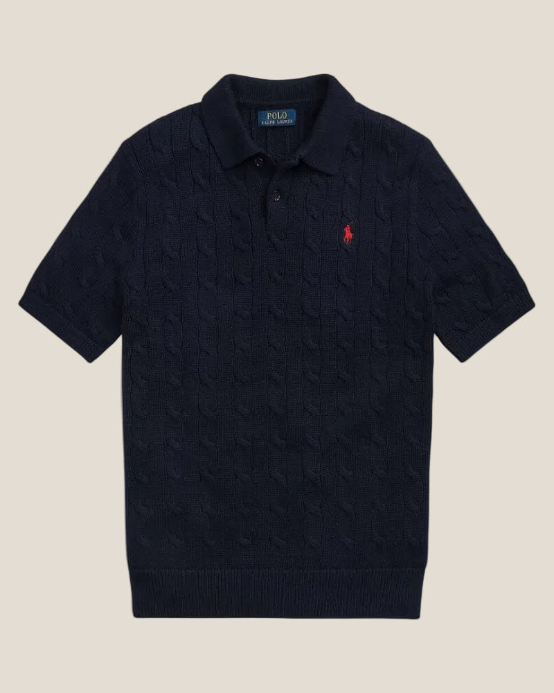 Cable-Knit Cotton Polo-Collar Sweater