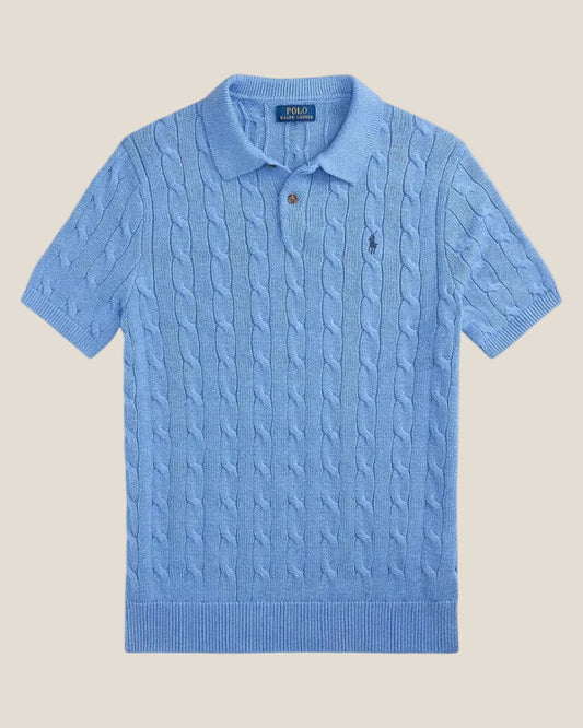 Ralph Lauren Cable-Knit Cotton Polo-Collar Sweater