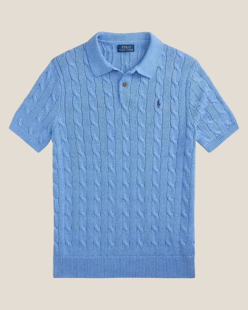 Cable-Knit Cotton Polo-Collar Sweater