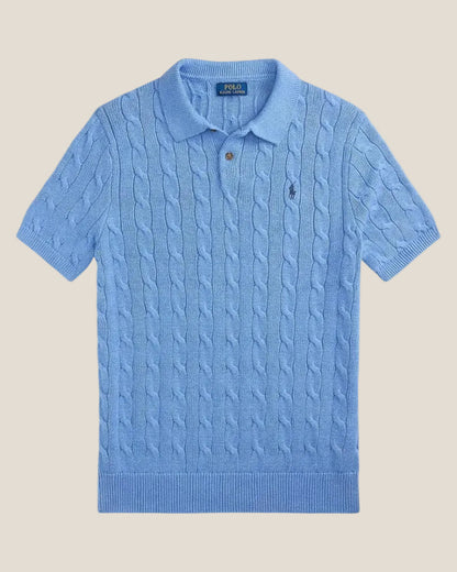 Cable-Knit Cotton Polo-Collar Sweater